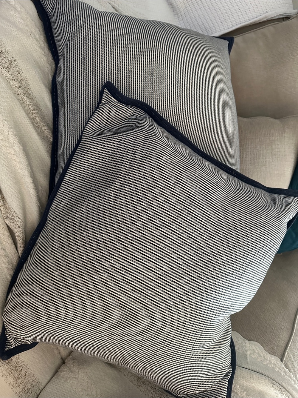 Ralph Lauren Navy and White Striped Accent Pillow Pair Beach Nautical vibe